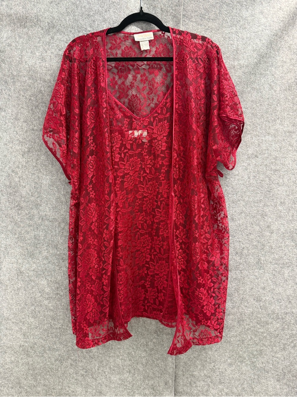 Vintage Alexandra Nicole Red Floral Lace Kimono Robe with Matching Slip